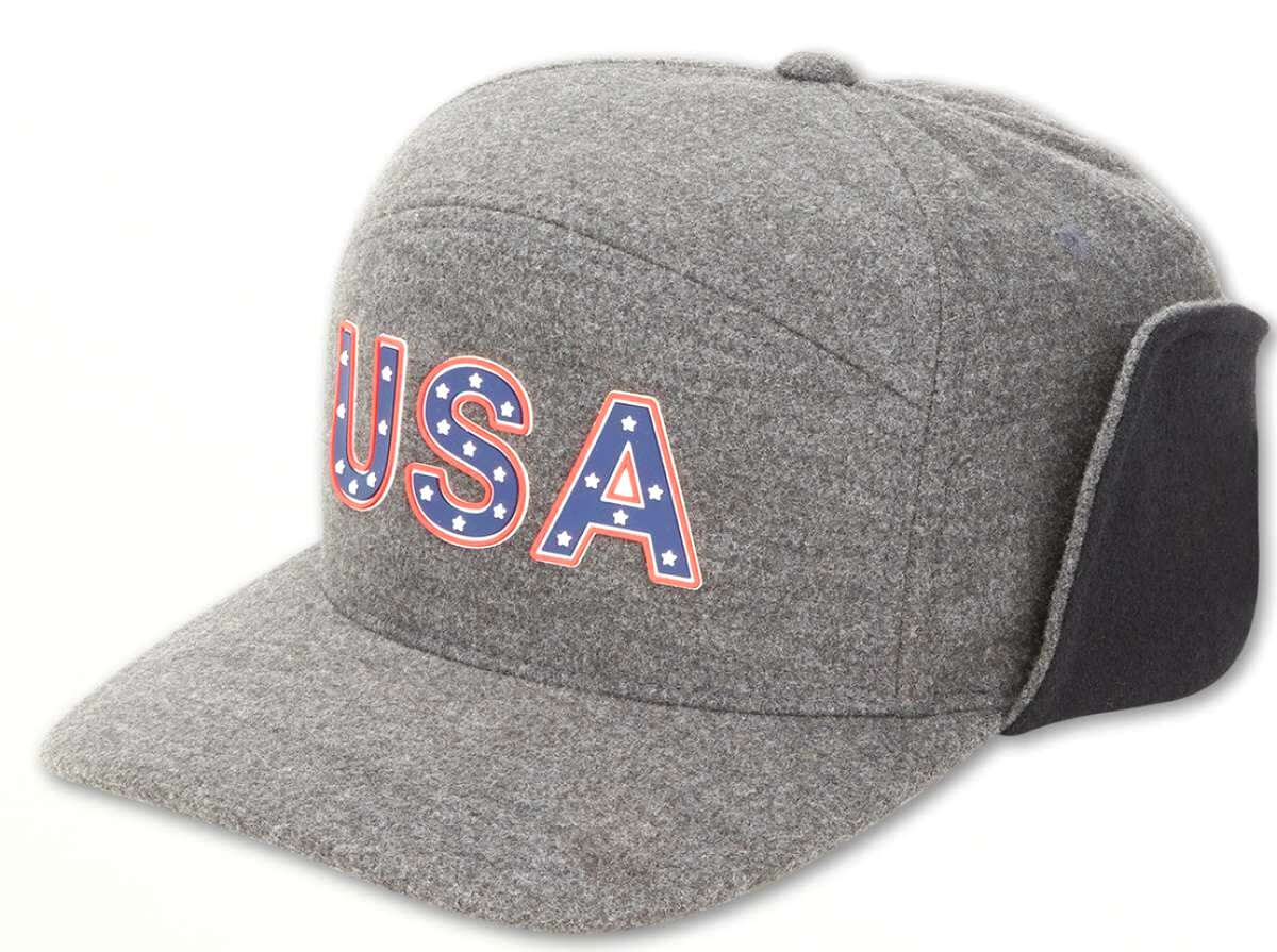 Volcom USA Winter Hat 2022 - A gray winter hat with a red, white and blue "USA" logo on the front.
