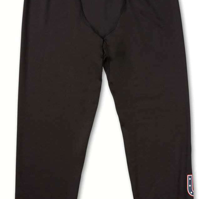 Volcom USST Base Bottom 2022 - Black bottoms with a white logo on the left leg and red, blue, and white stripes down the right leg.