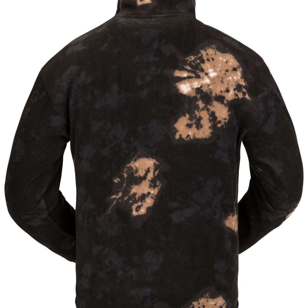 Volcom V Science Fleece Pullover 2023 - A black fleece pullover with a brown and white abstract pattern on the back.