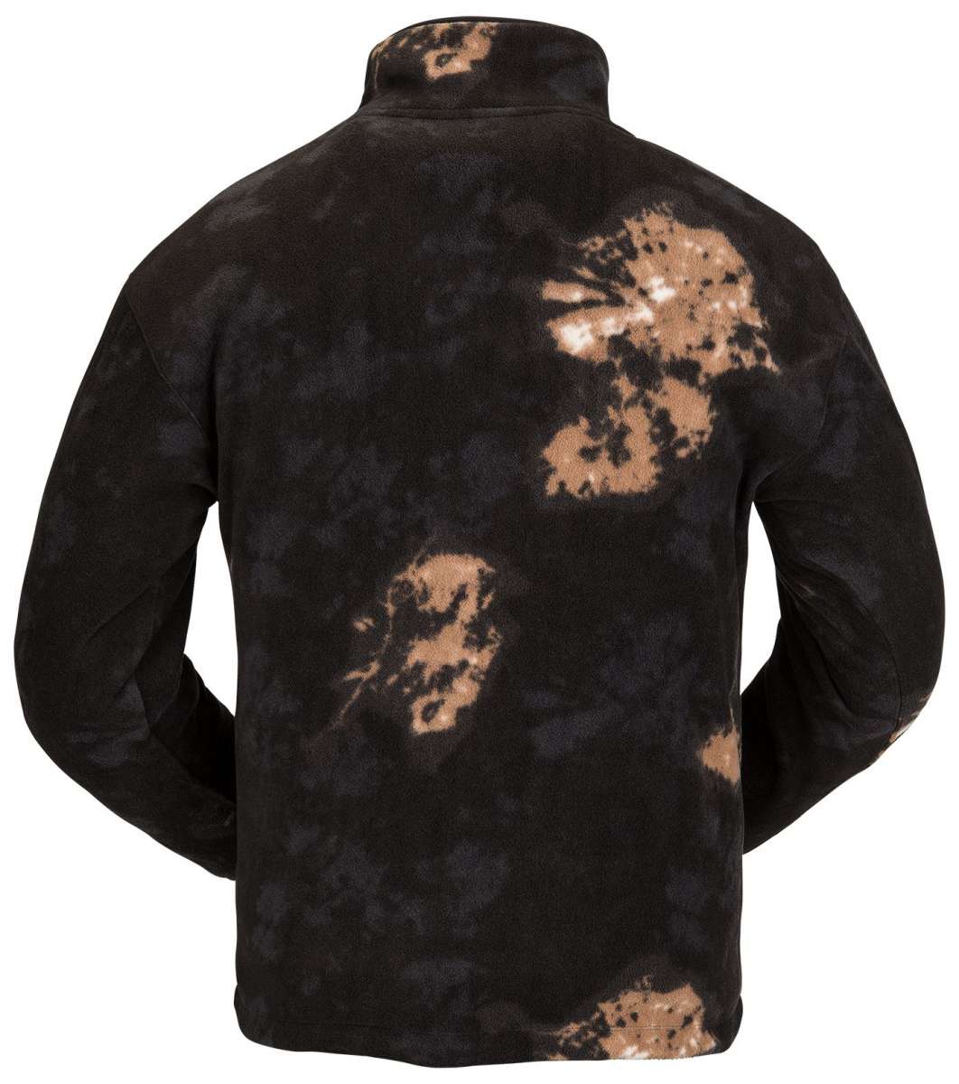 Volcom V Science Fleece Pullover 2023 - A black fleece pullover with a brown and white abstract pattern on the back.