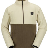Volcom V Science Fleece Pullover 2023 - A cream-colored fleece pullover with a brown stripe across the chest and two zippered pockets on either side.
