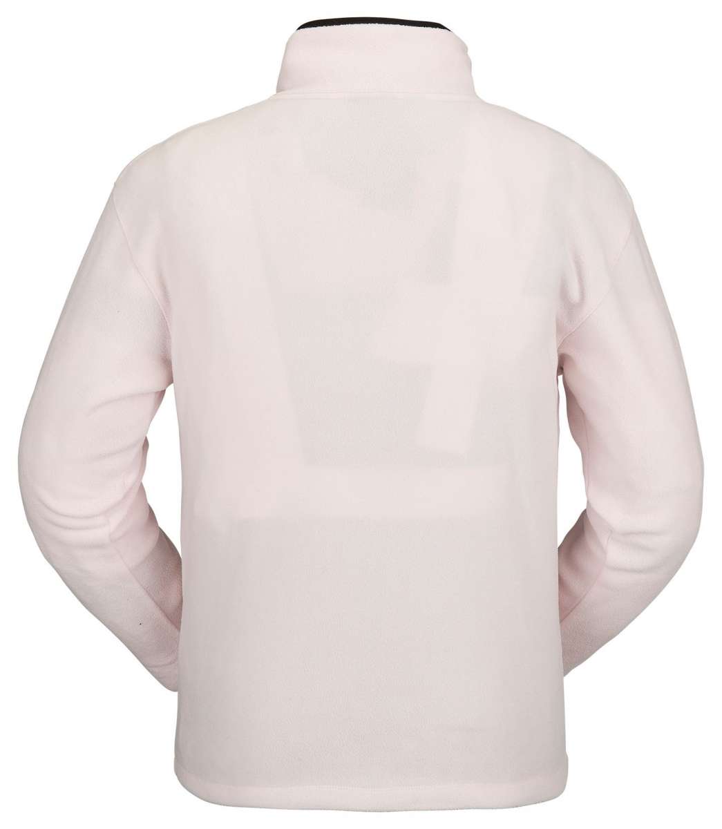 Volcom V Science Fleece Pullover 2023 - A light pink fleece pullover with a black zipper and white drawstrings.