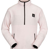Volcom V Science Fleece Pullover 2023 - A light pink fleece pullover with a black zipper and logo on the left chest.