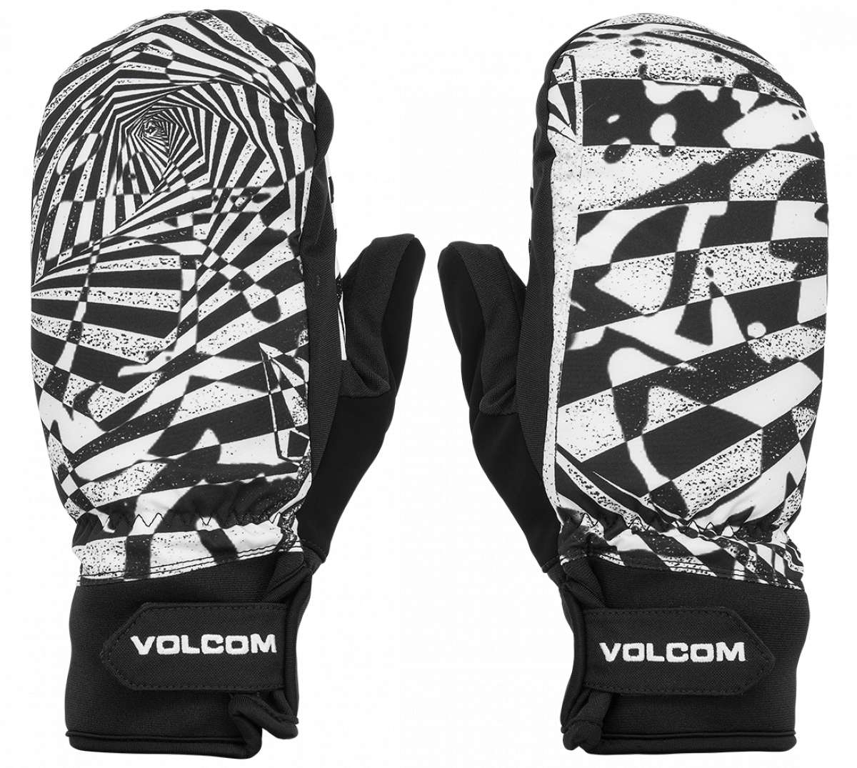 Volcom V.Co Nyle Mittens - Pair of black mittens with a white geometric pattern and gray accents.