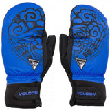 Volcom V.Co Nyle Mittens - A pair of blue mittens with a black design on the back, featuring a triangular logo and a cloud-like pattern.