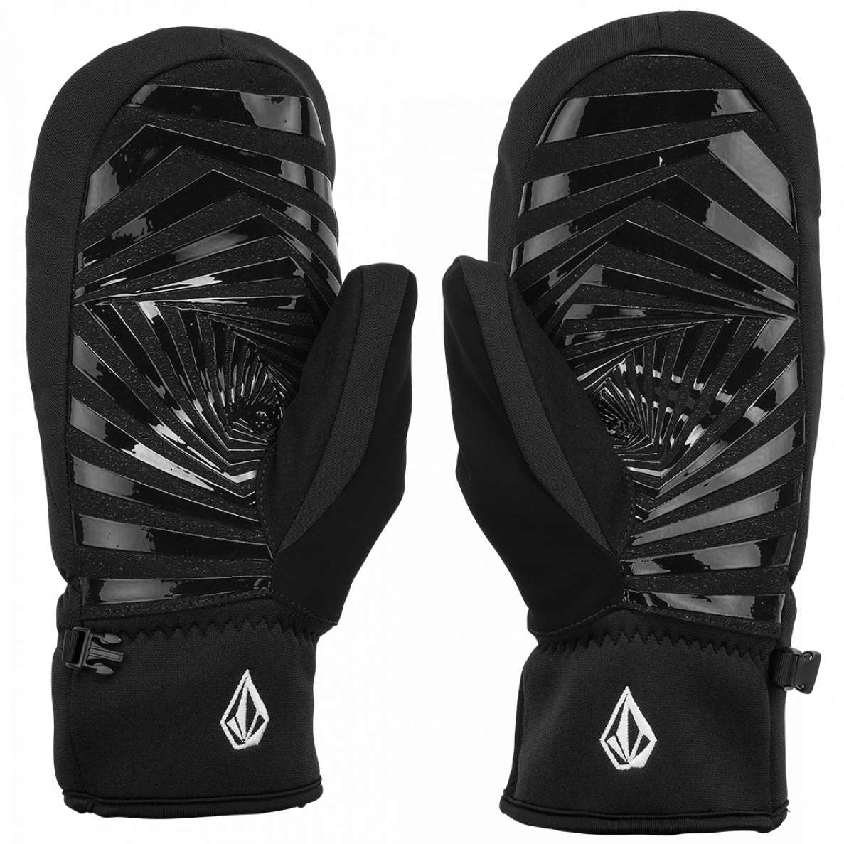 Volcom V.Co Nyle Mittens - Pair of black mittens with a shiny, geometric pattern on the palms and a small white logo at the wrist cuff.