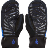 Volcom V.Co Nyle Mittens - Pair of black mittens with a shiny, geometric pattern on the palms and blue accents on the sides.