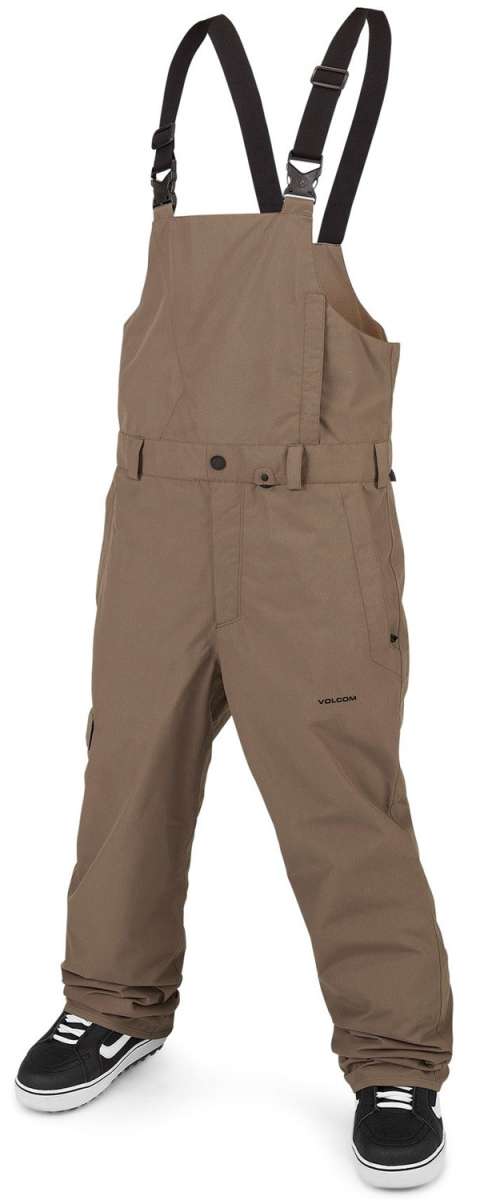Volcom V.co Sparta Bib Overall Pants 2024 - Beige bib overalls with adjustable straps and black buckles.