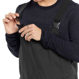 Volcom V.Co Sparta Bib Overall Pants 2024 - Black bib overalls with diagonal white stripes on the side of the leg and a black logo patch on the right thigh.