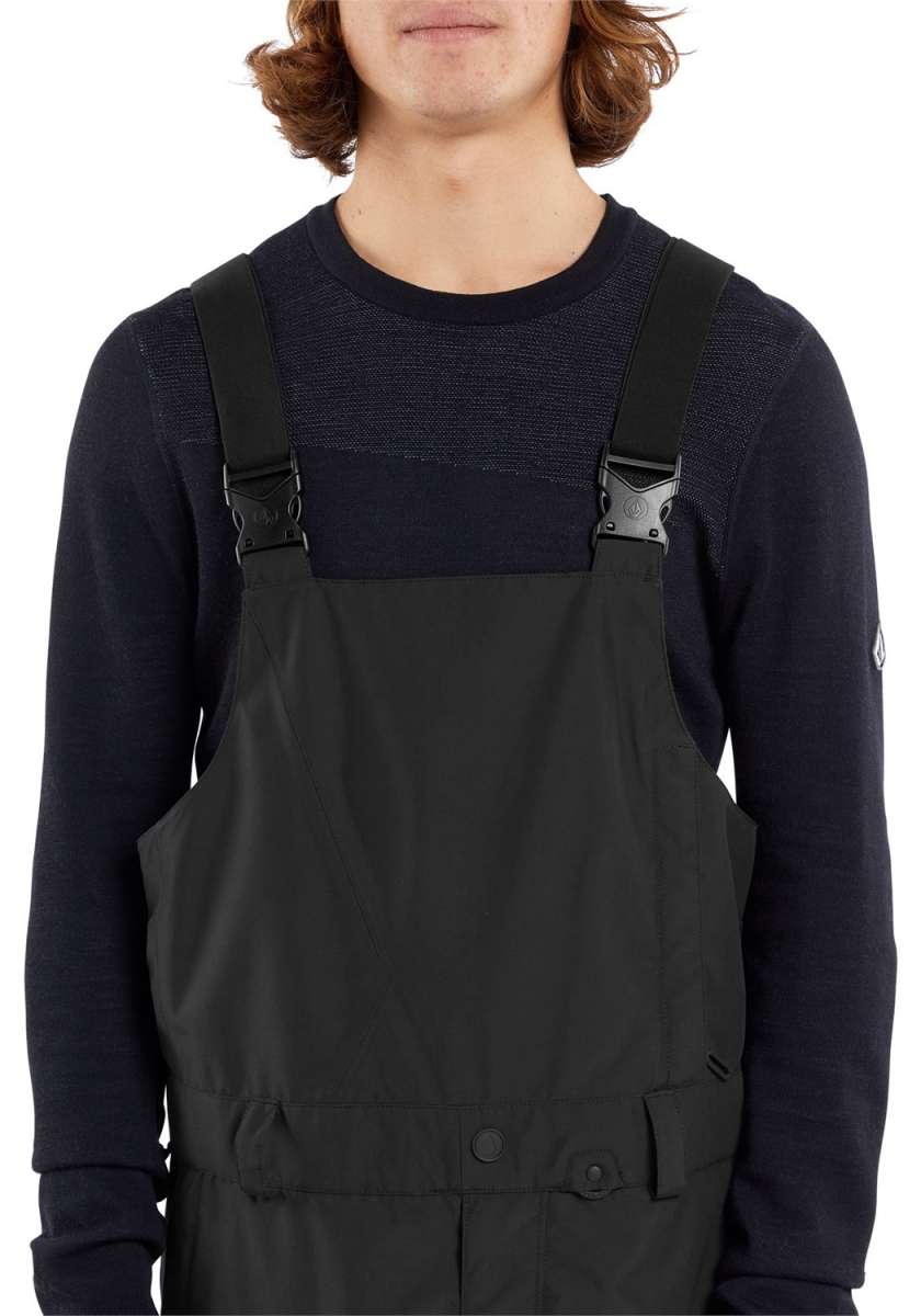 Volcom V.Co Sparta Bib Overall Pants 2024 - Black bib overalls with adjustable straps and multiple pockets.