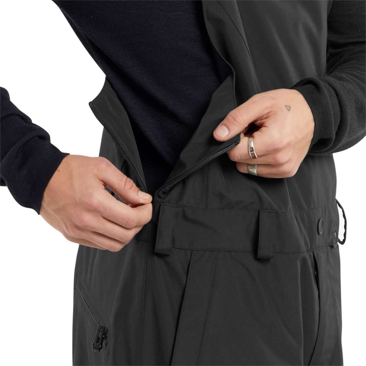 Volcom V.Co Sparta Bib Overall Pants 2024 - Black bib overall pants with a zippered fly and adjustable side straps.