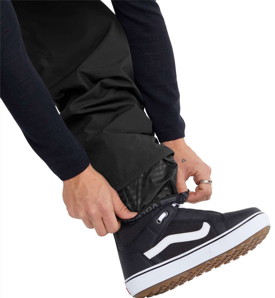 Volcom V.Co Sparta Bib Overall Pants 2024 - Black bib overalls with white stitching and a black zipper on the fly.