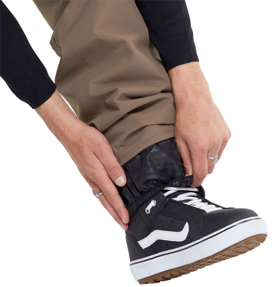 Volcom V.Co Sparta Bib Overall Pants 2024 - Black bib overalls with white stitching and silver zippers on front pockets.