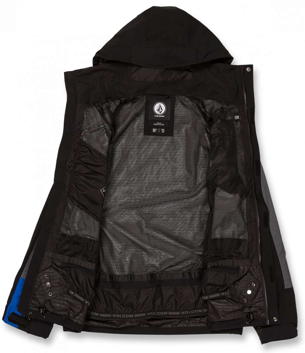 Volcom V.Co Stretch GORE-TEX Jacket 2024 - Black jacket with white logo on chest and blue accents on sleeve.
