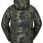 Volcom V.Co Stretch GORE-TEX Jacket 2024 - A dark green camouflage jacket with a hood, featuring a pattern of irregular shapes and lines.