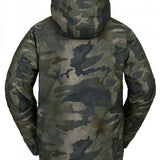 Volcom V.Co Stretch GORE-TEX Jacket 2024 - A dark green camouflage jacket with a hood, featuring a pattern of irregular shapes and lines.