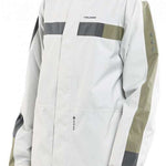 Volcom V.Co Stretch GORE-TEX Jacket 2024 - A white jacket with grey and olive green accents, featuring a hood and zippered pockets.