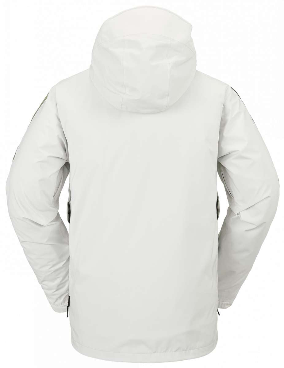 Volcom V.Co Stretch GORE-TEX Jacket 2024 - A white jacket with a hood, featuring black zippers and a green logo on the left chest.