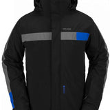 Volcom V.Co Stretch GORE-TEX Jacket 2024 - A black jacket with a gray stripe across the chest and blue accents on the sleeve.