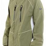 Volcom V.Co WFO Shell Jacket 2024 - Olive green jacket with white stitching and a black zipper.