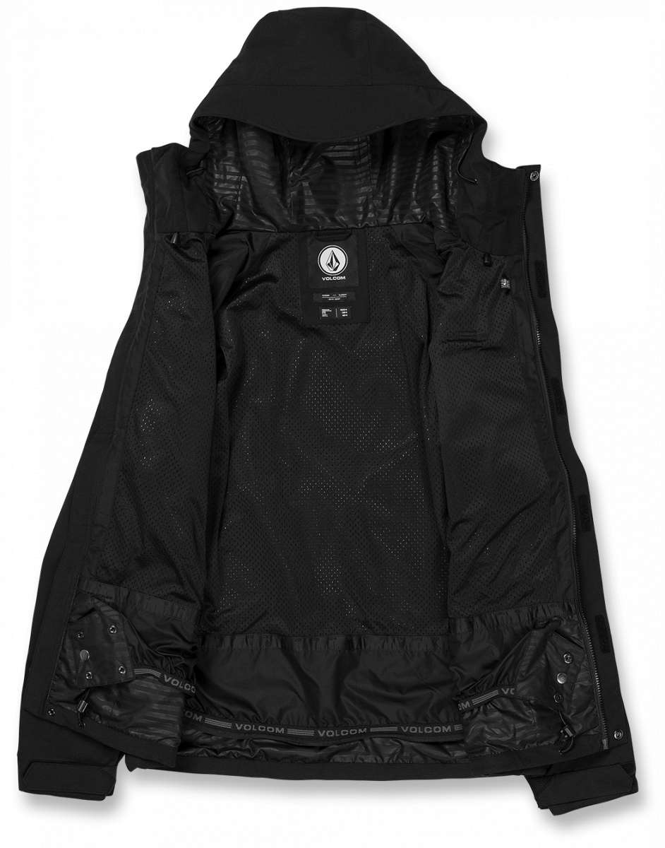 Volcom V.Co WFO Shell Jacket 2024 - Black jacket with a hood, featuring a white logo on the chest and black hardware.