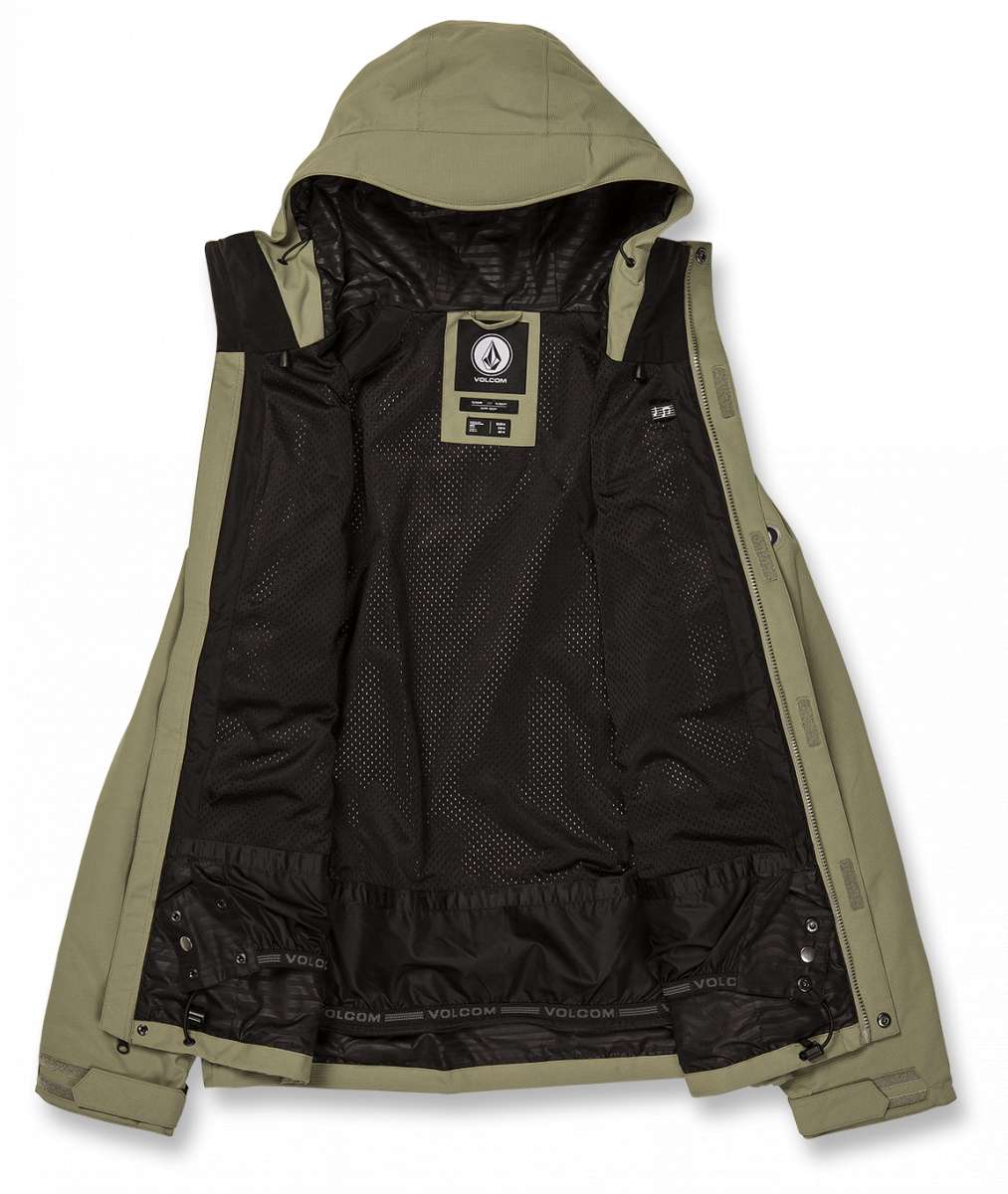 Volcom V.Co WFO Shell Jacket 2024 - A black jacket with a hood, featuring a white logo on the chest and a zipper down the front.
