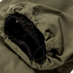 Volcom X Dustbox Pant 2024 - Olive green pants with a subtle grid pattern and black drawstring.