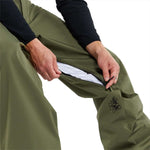 Volcom X Dustbox Pant 2024 - Olive green snow pants with a black zipper and logo on the left leg.