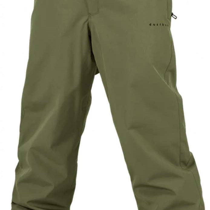 Volcom X Dustbox Pant 2024 - Olive green pants with a subtle pattern of small, darker olive green dots on the left thigh.