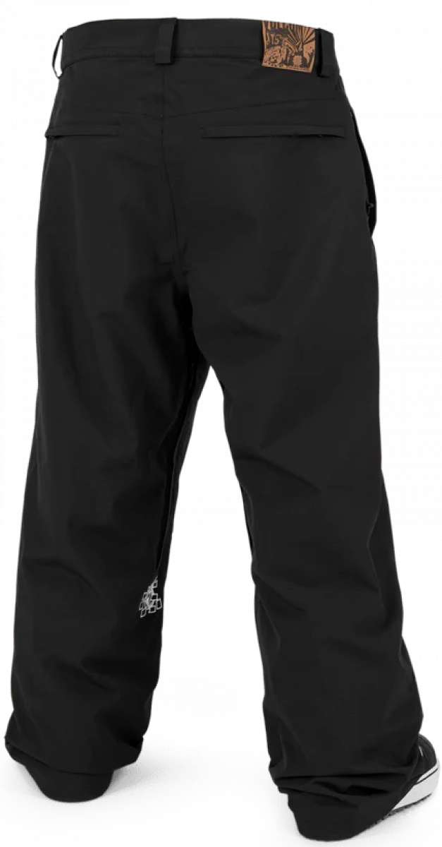 Volcom X Dustbox Pant 2024 - Black snowboard pants with a white logo on the left leg.