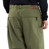 Volcom X Dustbox Pant 2024 - Olive green snow pants with a brown logo on the back pocket.