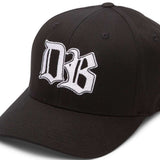 Volcom - A black hat with a white logo featuring the letters "VLCM" in stylized font, outlined in gray.