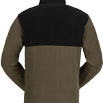 Volcom Youth Polar Pullover Fleece 2023 - A dark-colored fleece pullover with a high collar and zippered front, featuring a large graphic on the back.