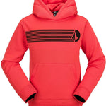 Volcom Youth Riding Fleece Hoodie 2023 - A coral-colored hoodie with a black horizontal striped design across the chest area.