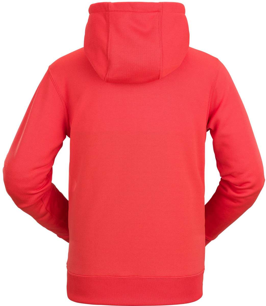 Volcom Youth Riding Fleece Hoodie 2023 - A coral-colored hoodie with a kangaroo pocket and drawstring hood.