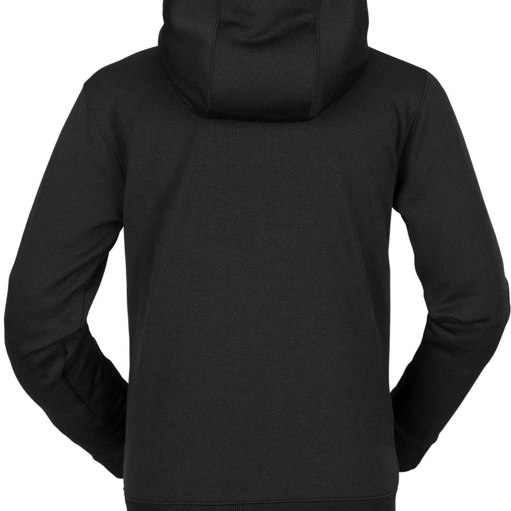 Volcom Youth Riding Fleece Hoodie 2023 - A black fleece hoodie with a hood and drawstring, featuring a small logo on the chest.