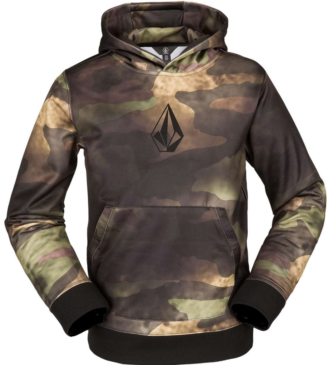 Volcom Youth Riding Fleece Hoodie 2023 - A dark green fleece hoodie with a large, white graphic of a man riding a skateboard on the front.