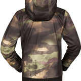 Volcom Youth Riding Fleece Hoodie 2023 - A dark green fleece hoodie with a large graphic of a man riding a skateboard on the front.