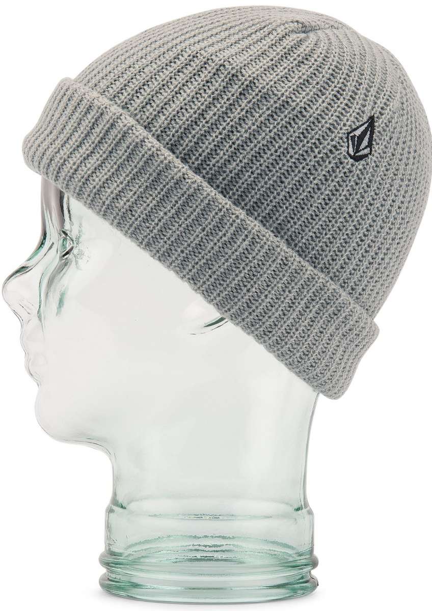 Volcom Youth Sweep Lined Beanie 2023 - A gray beanie with a black logo on the front, featuring a ribbed cuff and a lined interior.