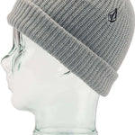 Volcom Youth Sweep Lined Beanie 2023 - A gray beanie with a black logo on the front, featuring a ribbed cuff and a lined interior.