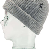 Volcom Youth Sweep Lined Beanie 2023 - A gray beanie with a black logo on the front, featuring a ribbed cuff and a lined interior.