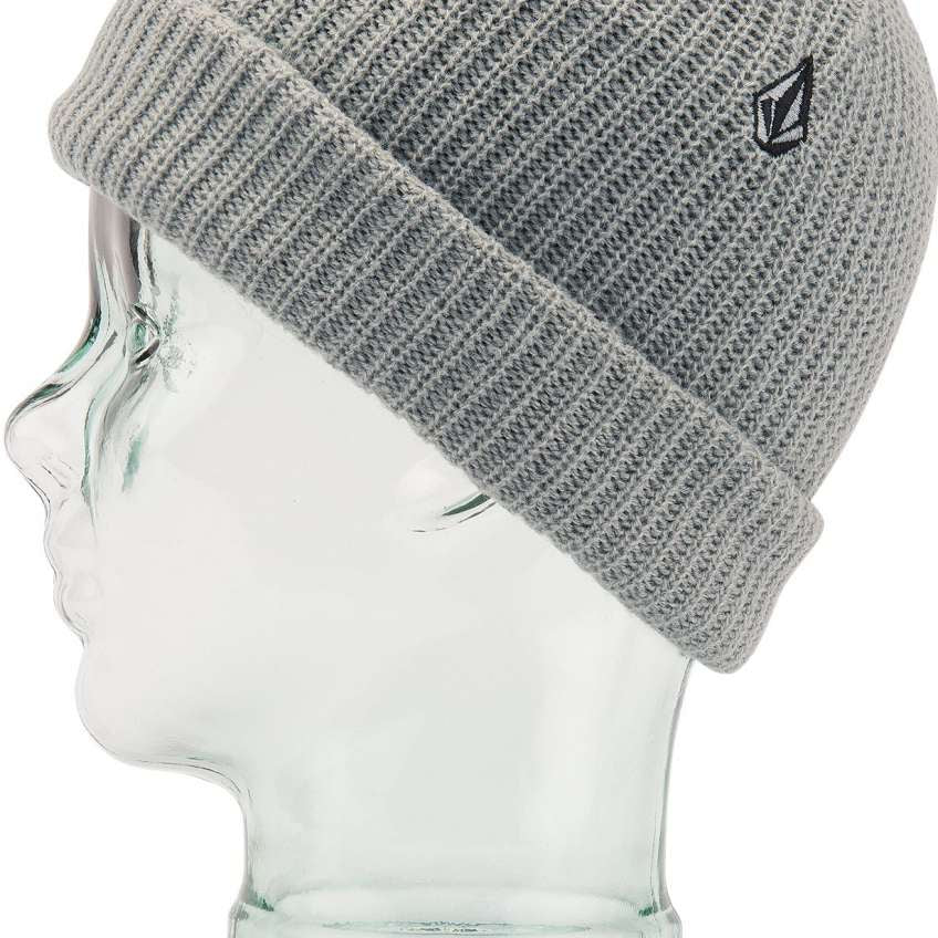 Volcom Youth Sweep Lined Beanie 2023 - A gray beanie with a black logo on the front, featuring a ribbed cuff and a lined interior.