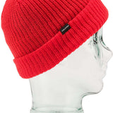 Volcom Youth Sweep Lined Beanie 2023 - A red beanie with a black label that says "VOLCOM" in white letters on the front.