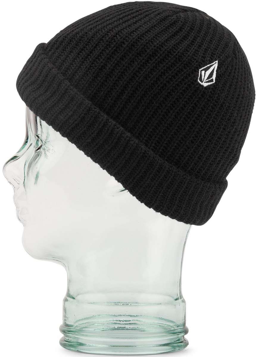 Volcom Youth Sweep Lined Beanie 2023 - A black beanie with a white embroidered logo on the front.