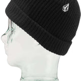 Volcom Youth Sweep Lined Beanie 2023 - A black beanie with a white embroidered logo on the front.