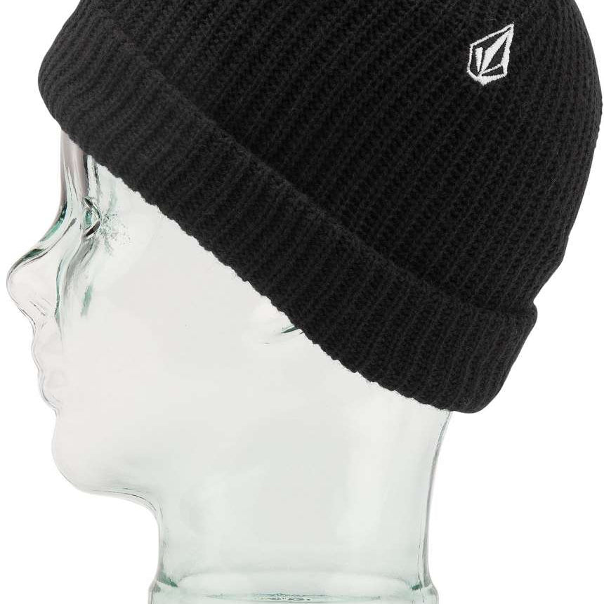 Volcom Youth Sweep Lined Beanie 2023 - A black beanie with a white embroidered logo on the front.