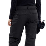 Volcom Women's Frochickie Insulated Pant 2024 - Black insulated ski pants with a subtle white stripe pattern on the side of each leg.