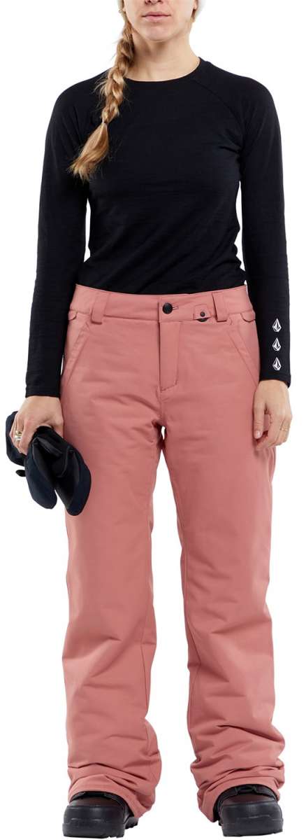 Volcom Women's Frochickie Insulated Pant - Black snow pants with white logo on left thigh and right calf.