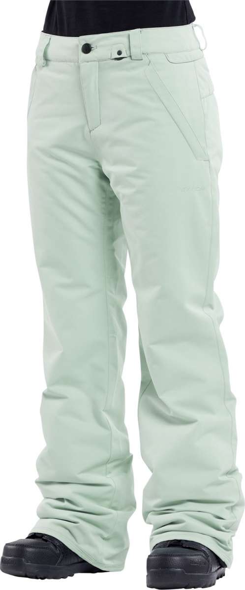 Volcom Women's Frochickie Insulated Pant - Light green insulated snow pants with a belt loop and two front pockets.