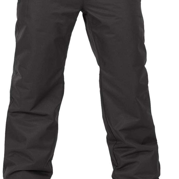 Volcom Women's Frochickie Insulated Pant - Black snow pants with a subtle white stripe pattern on the side of each leg.
